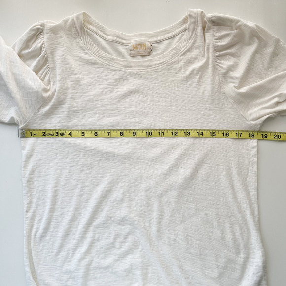 Nation LTD Loren Puff Sleeve Pima Cotton Cream Crew Neck Top Womens Large - Picture 10 of 10